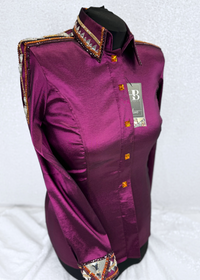 GLAM Dark Berry w/ Orange Accents Stretch Taffeta Day Shirt (Copy)