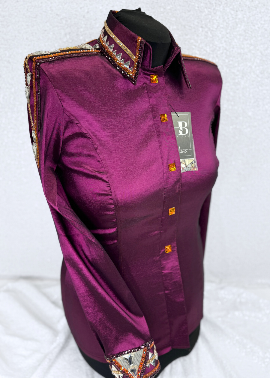 GLAM Dark Berry w/ Orange Accents Stretch Taffeta Day Shirt 1329