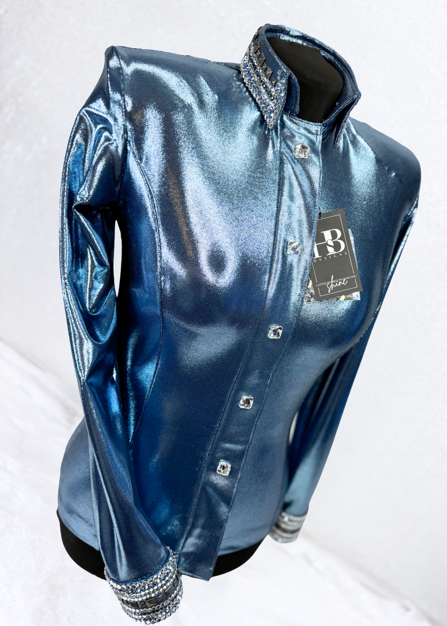 GLITZY Steel Blue Melted Metals Stretch Day Shirt 1205