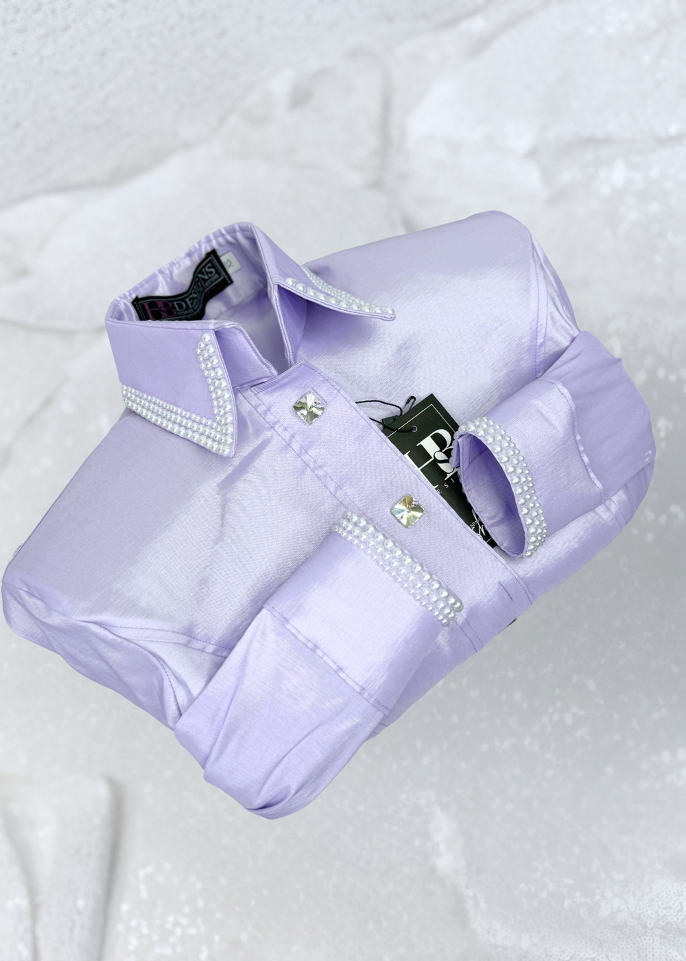 SIMPLY Light Lavender w/ Pearls Stretch Taffeta Day Shirt