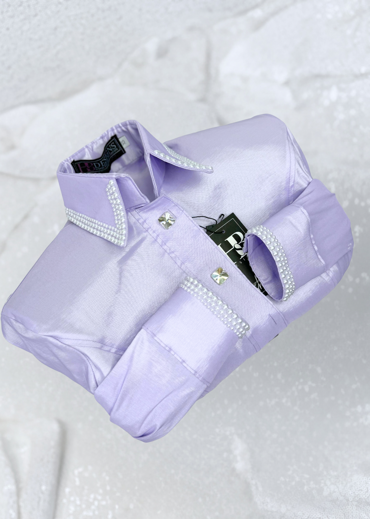 SIMPLY Light Lavender w/ Pearls Stretch Taffeta Day Shirt