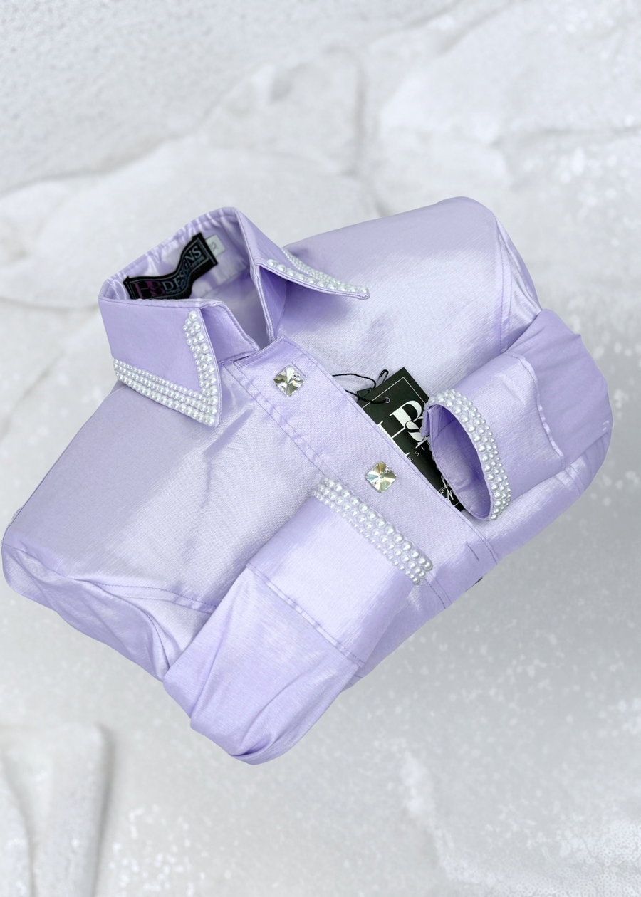 SIMPLY Light Lavender w/ Pearls Stretch Taffeta Day Shirt 1079