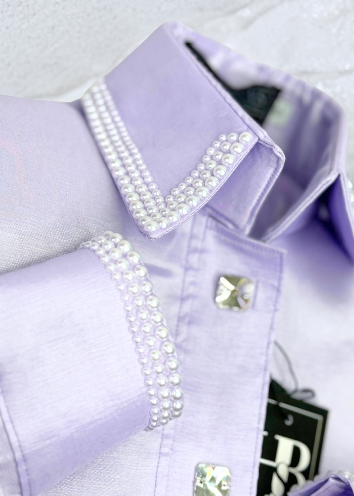 SIMPLY Light Lavender w/ Pearls Stretch Taffeta Day Shirt