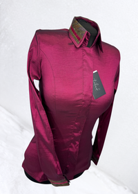 TAILORED by HSBD Dark Berry w/ Olive Green Silk Accent Stretch Taffeta Day Shirt 1000
