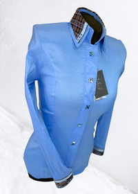 TAILORED by HSBD Periwinkle w/ Chocolate Brown Plaid Silk Accent Stretch Taffeta Day Shirt 1001
