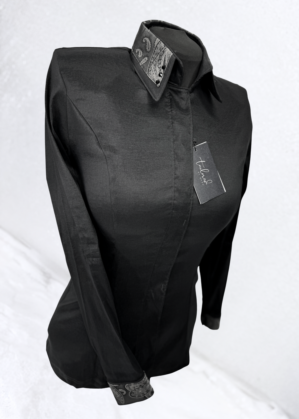 TAILORED by HSBD Black w/ Grey Paisley Silk Accent Stretch Taffeta Day Shirt 1002