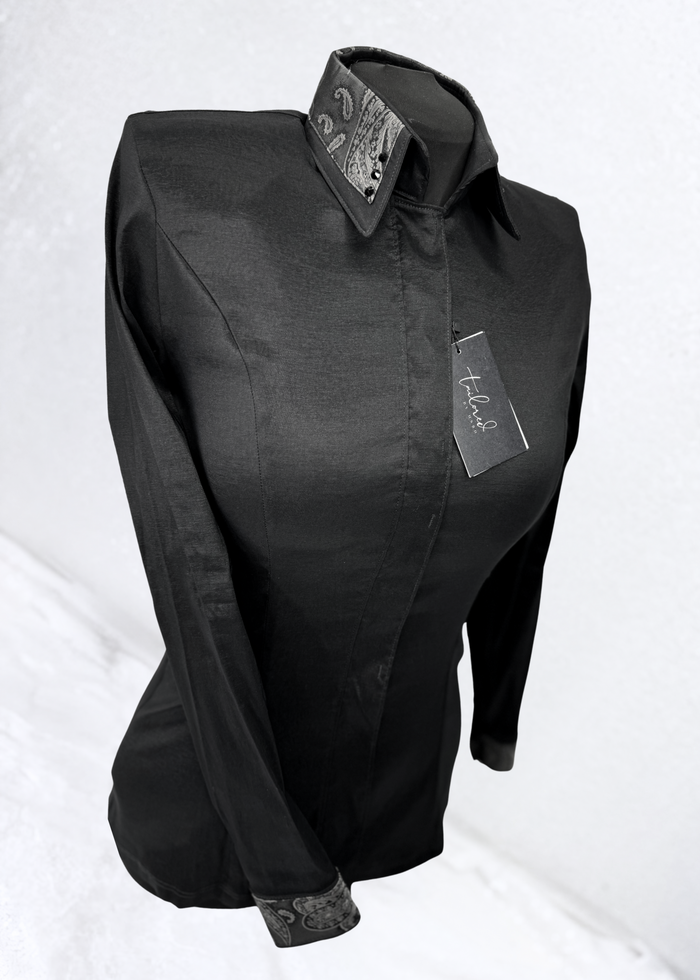 TAILORED by HSBD Black w/ Grey Paisley Silk Accent Stretch Taffeta Day Shirt 1002