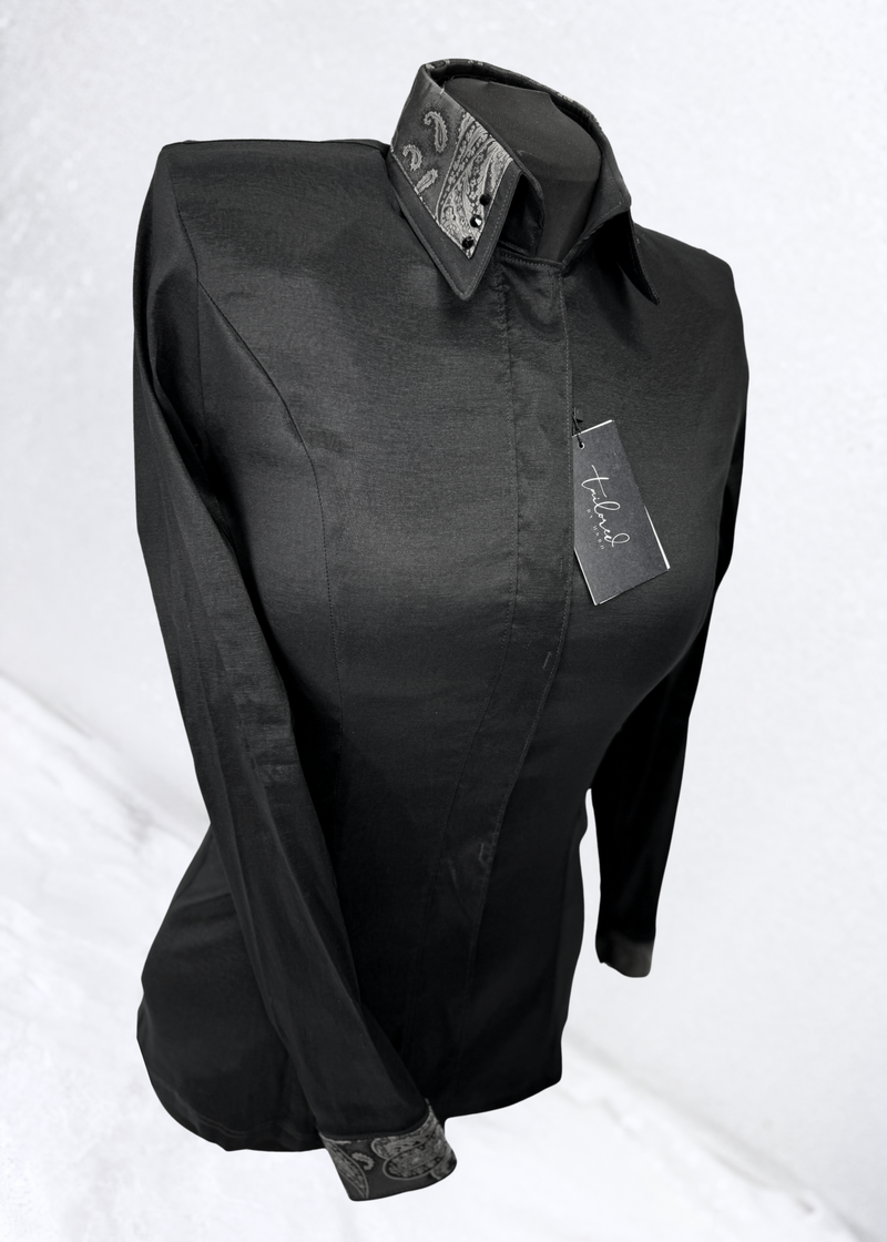 TAILORED by HSBD Black w/ Grey Paisley Silk Accent Stretch Taffeta Day Shirt 1002