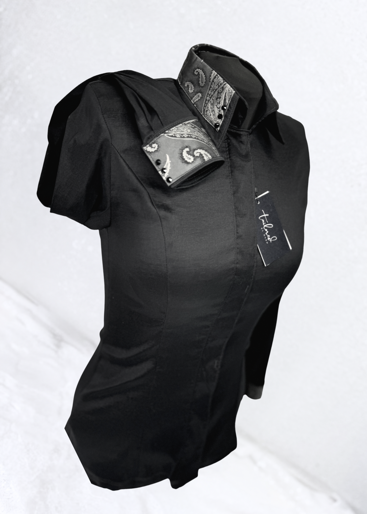 TAILORED by HSBD Black w/ Grey Paisley Silk Accent Stretch Taffeta Day Shirt 1002