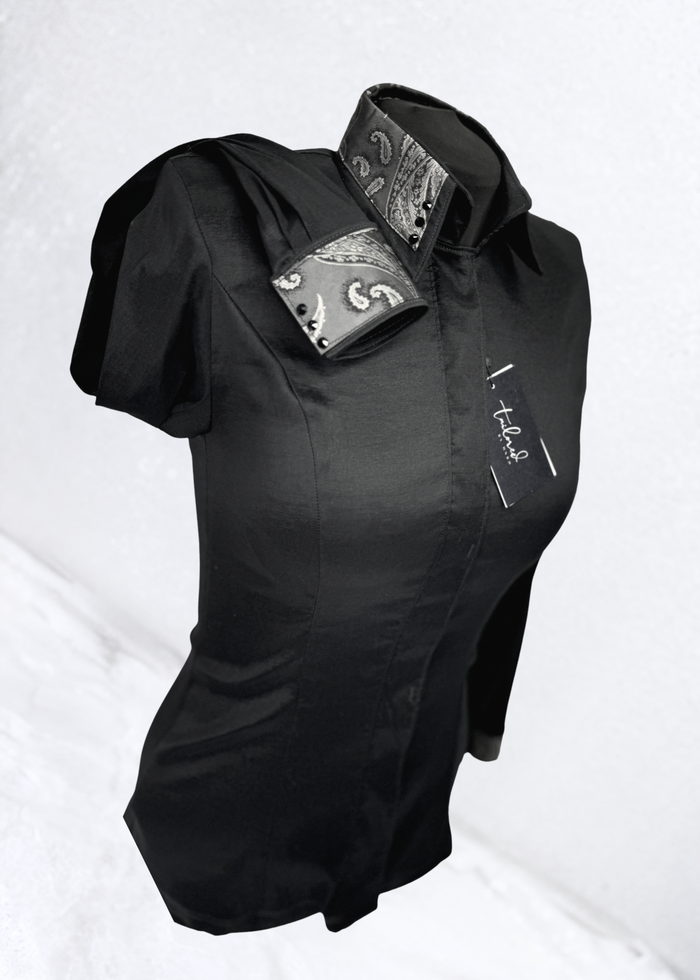 TAILORED by HSBD Black w/ Grey Paisley Silk Accent Stretch Taffeta Day Shirt 1002