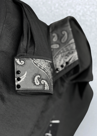 TAILORED by HSBD Black w/ Grey Paisley Silk Accent Stretch Taffeta Day Shirt 1002