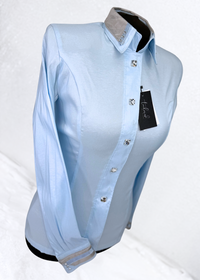 TAILORED by HSBD Icey Blue w/ Grey Silk Accent Stretch Taffeta Day Shirt 1003