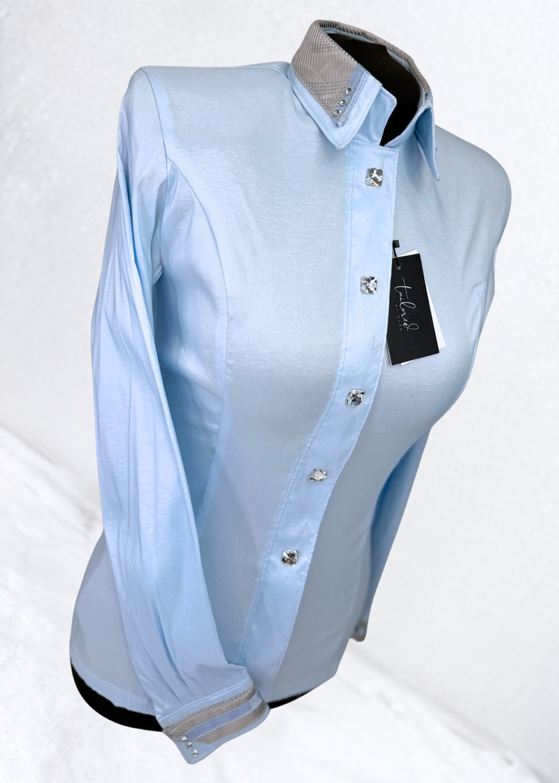 TAILORED by HSBD Icey Blue w/ Grey Silk Accent Stretch Taffeta Day Shirt 1003