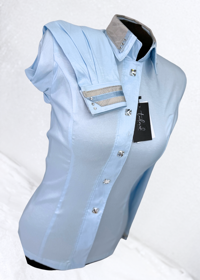 TAILORED by HSBD Icey Blue w/ Grey Silk Accent Stretch Taffeta Day Shirt 1003
