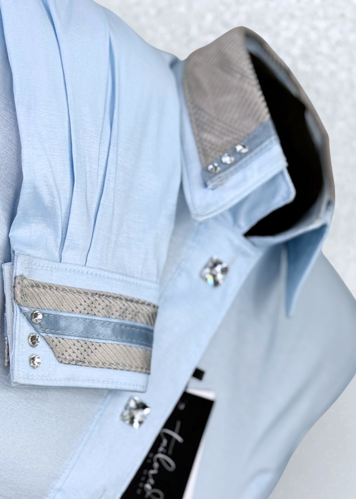 TAILORED by HSBD Icey Blue w/ Grey Silk Accent Stretch Taffeta Day Shirt 1003