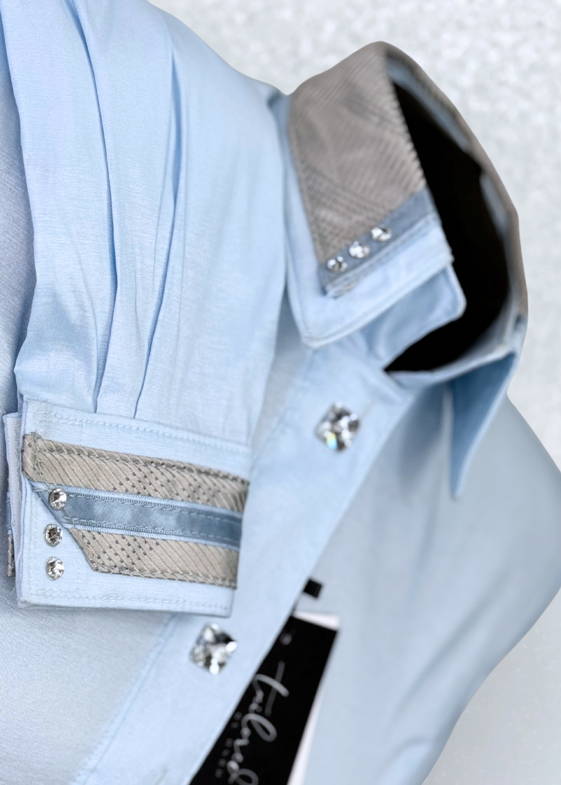 TAILORED by HSBD Icey Blue w/ Grey Silk Accent Stretch Taffeta Day Shirt 1003