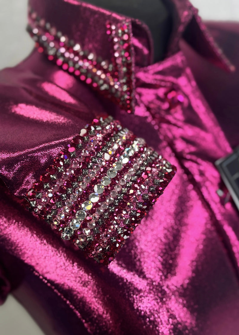 GLITZY Blackberry and Pink Melted Metals Stretch Day Shirt