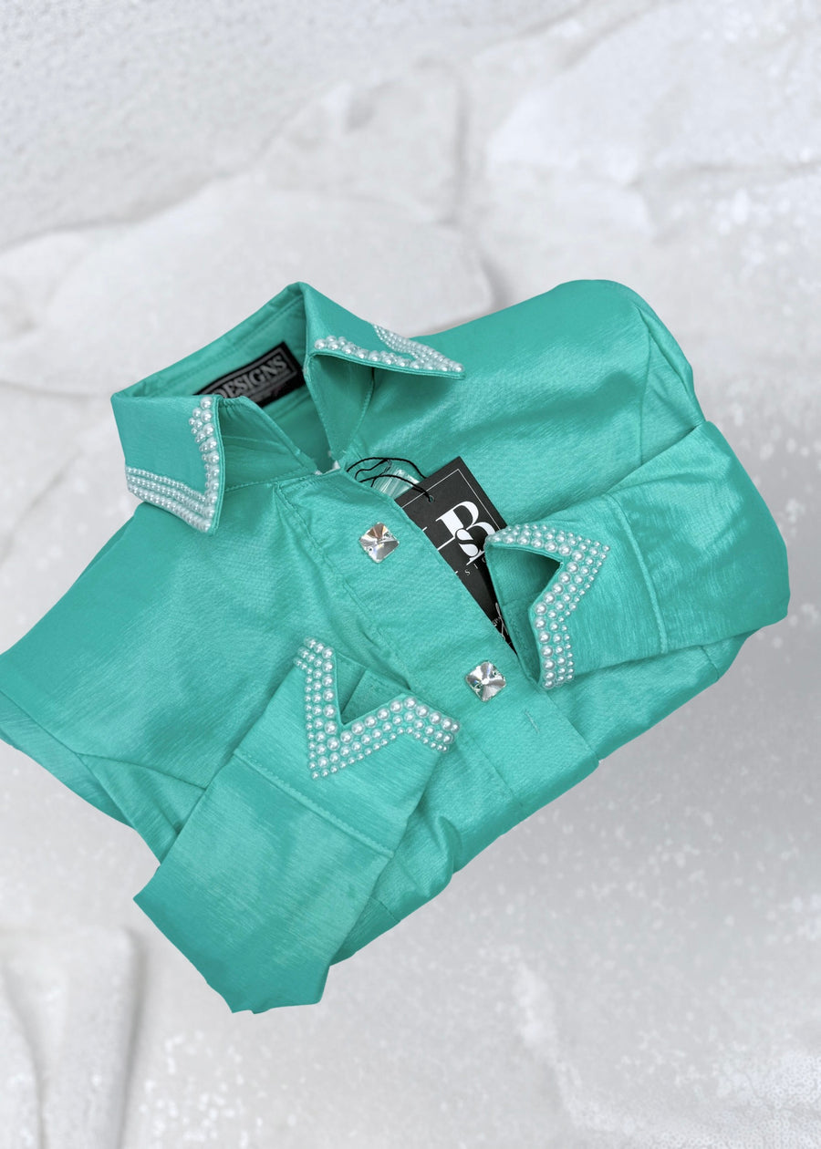 SIMPLY Seafoam w/ Pearls Stretch Taffeta Day Shirt 1055