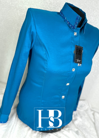 SIMPLY Rich Turquoise Stretch Taffeta Day Shirt