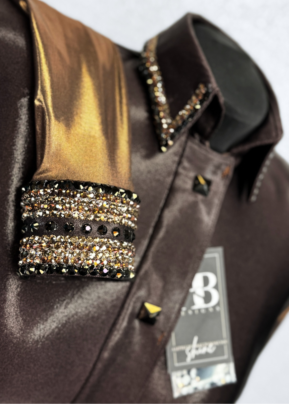 GLITZY BREEZY Espresso Brown Melted Metals Stretch Day Shirt