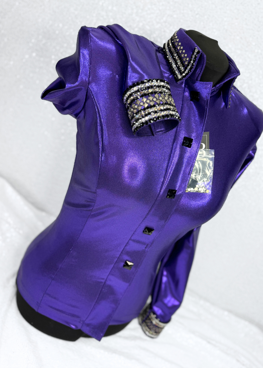 GLITZY Royal Purple, Grey and Black Melted Metals Stretch Day Shirt 1211