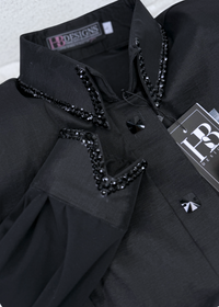 SIMPLY BREEZY Black Mesh Sleeve Stretch Taffeta Day Shirt