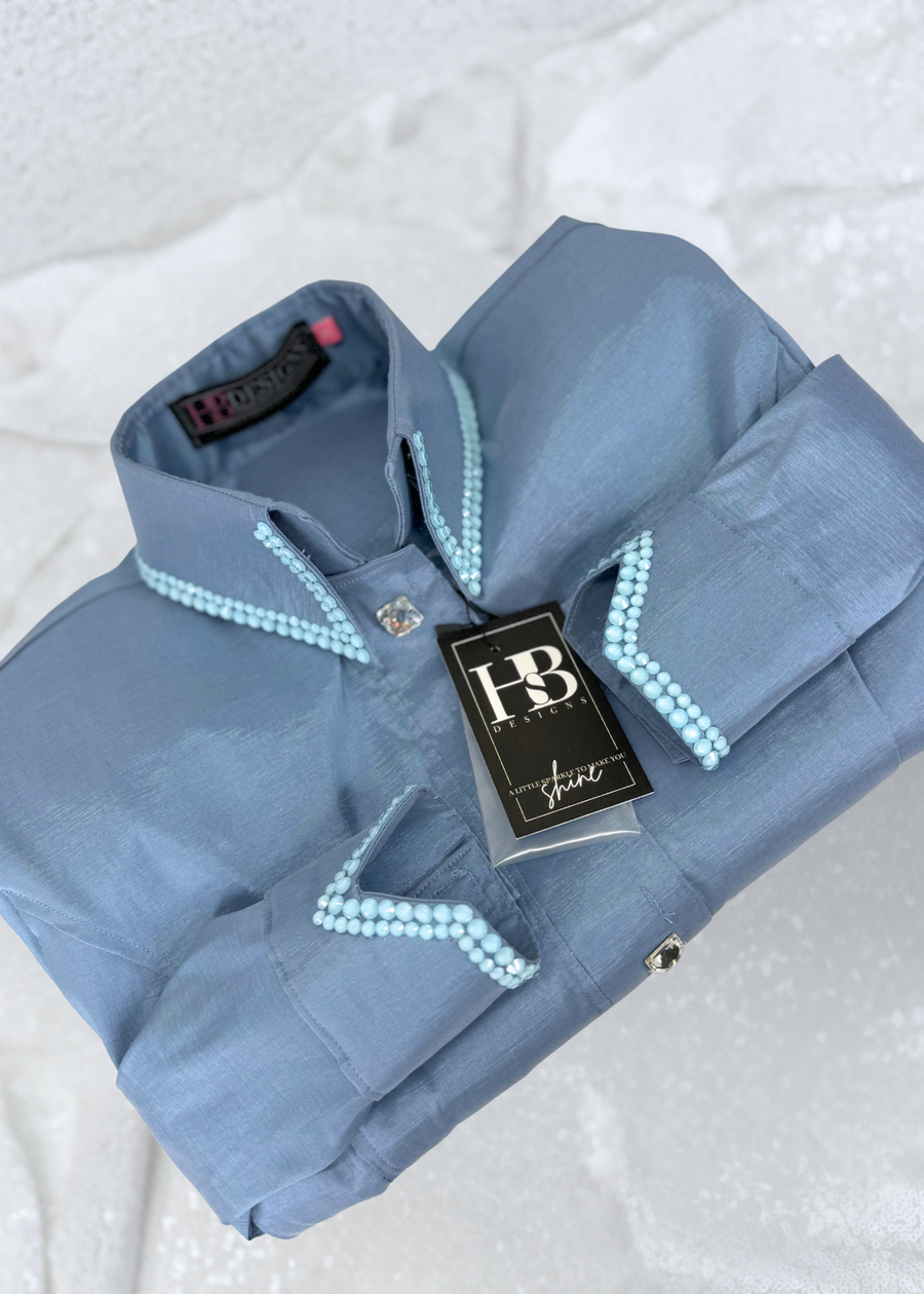 SIMPLY Lightwash Denim Blue Stretch Taffeta Day Shirt 1076