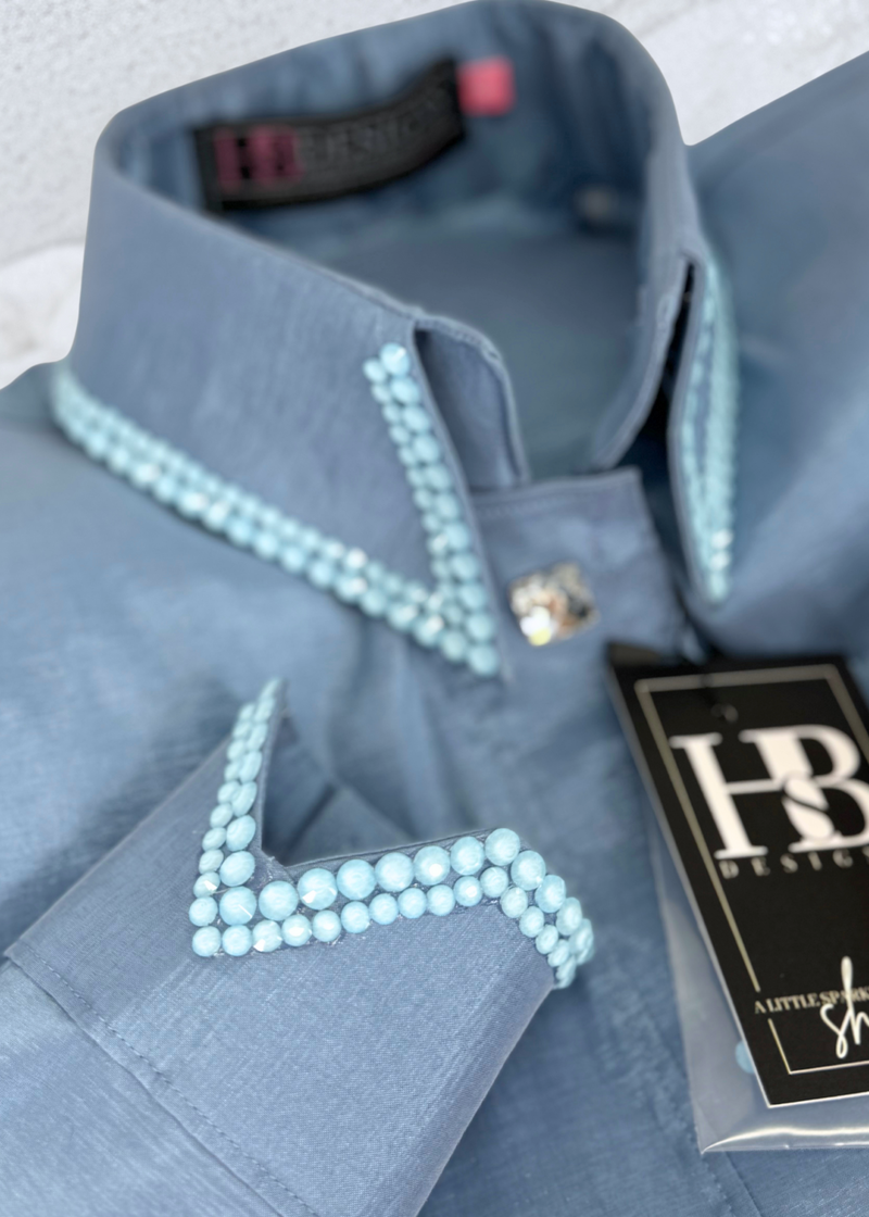 SIMPLY Lightwash Denim Blue Stretch Taffeta Day Shirt