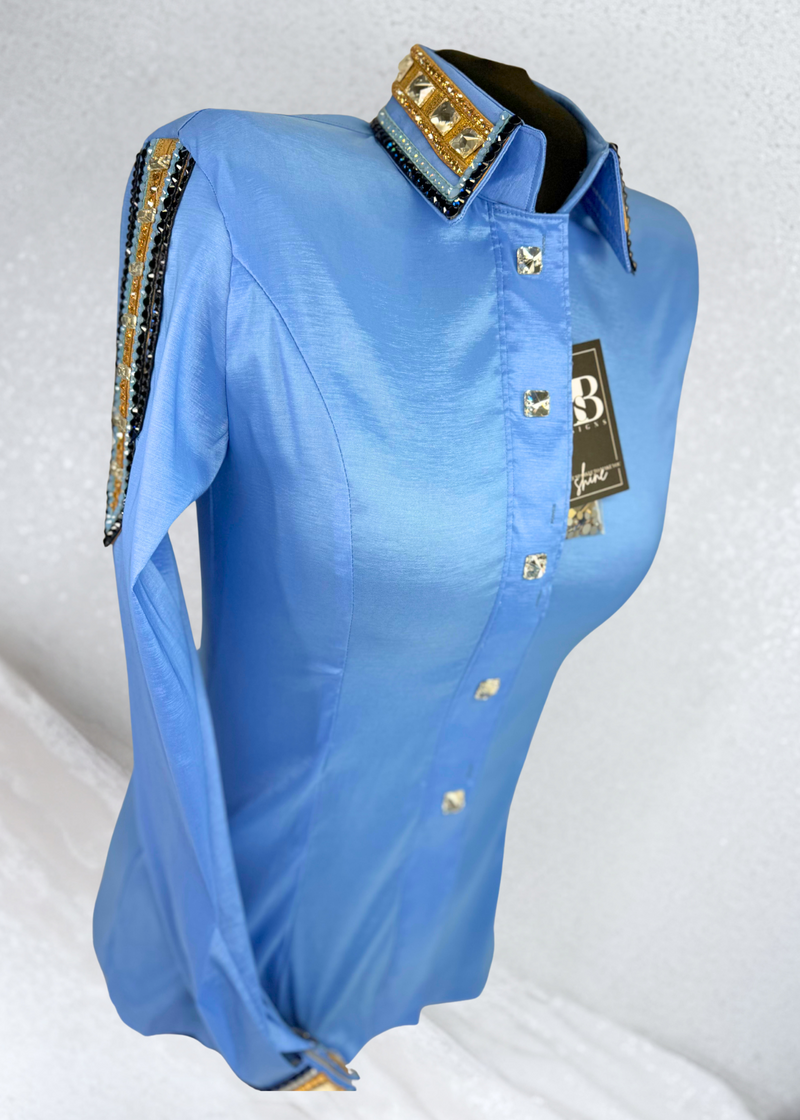 GLAM Periwinkle w/ Gold & Navy Accents Stretch Taffeta Day Shirt