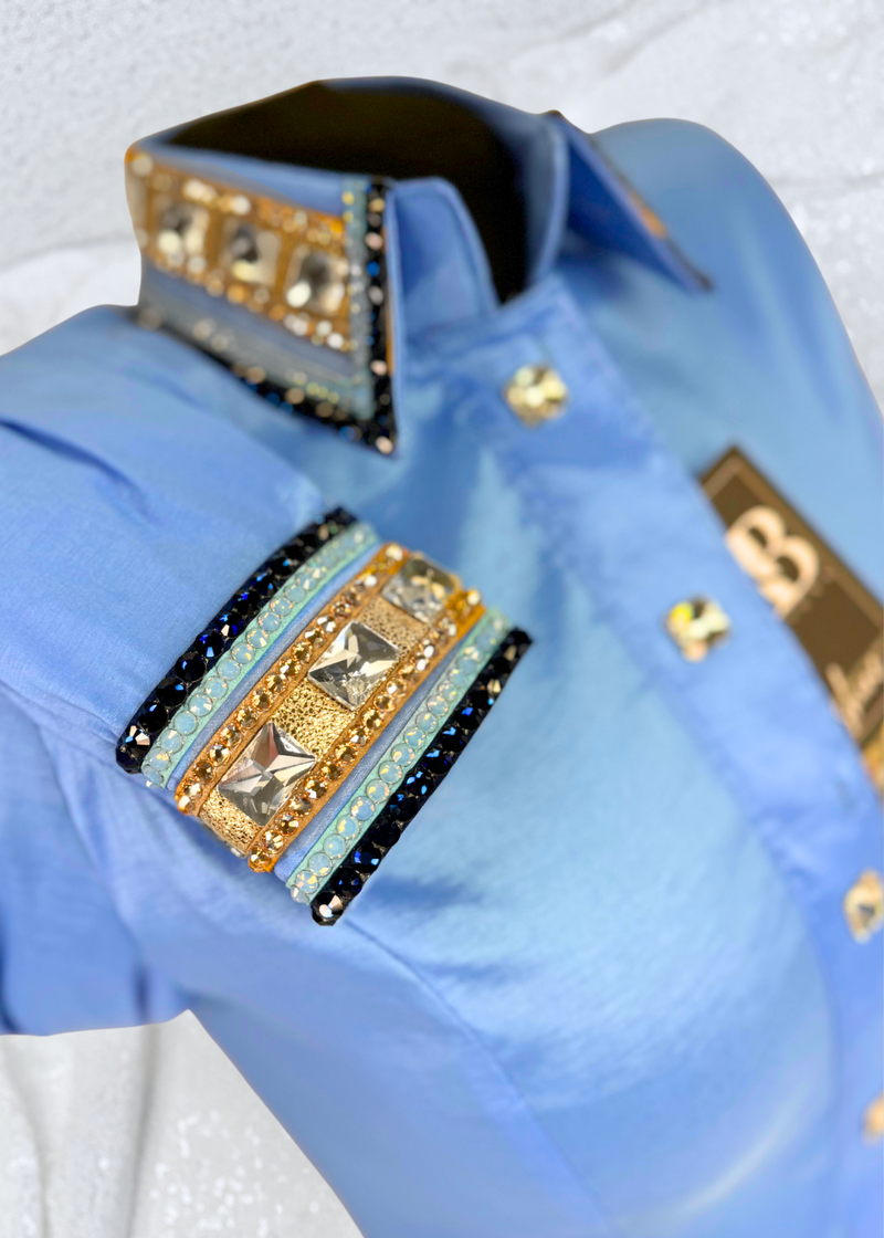 GLAM Periwinkle w/ Gold & Navy Accents Stretch Taffeta Day Shirt