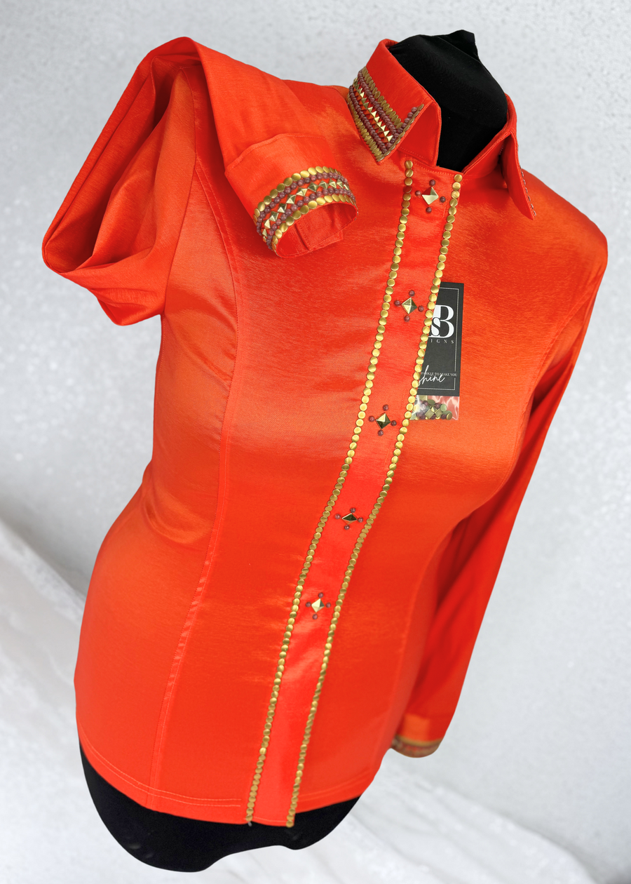 SIMPLY SOUTHWESTERN+ Tangerine w/ Gold Stretch Taffeta Day Shirt 1030