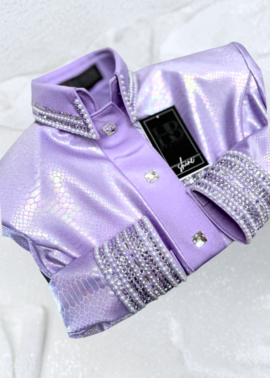 GLITZY Lavender Snakeskin Stretch Day Shirt 1227