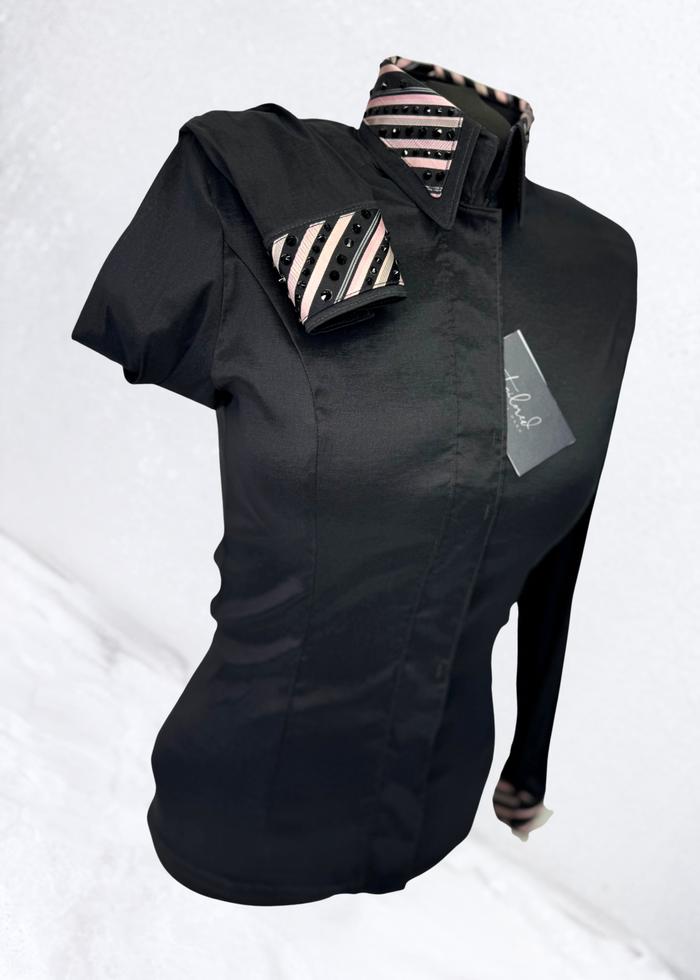 TAILORED by HSBD Black w/ Baby Pink Striped Accent Stretch Taffeta Day Shirt 1004