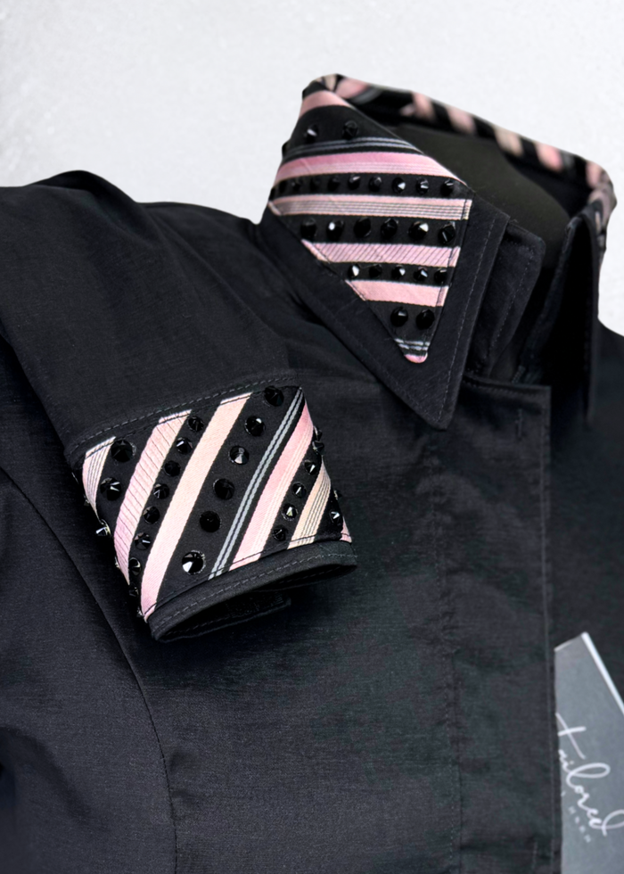 TAILORED by HSBD Black w/ Baby Pink Striped Accent Stretch Taffeta Day Shirt 1004
