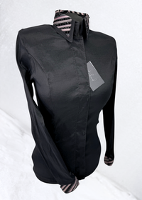 TAILORED by HSBD Black w/ Baby Pink Striped Accent Stretch Taffeta Day Shirt 1004