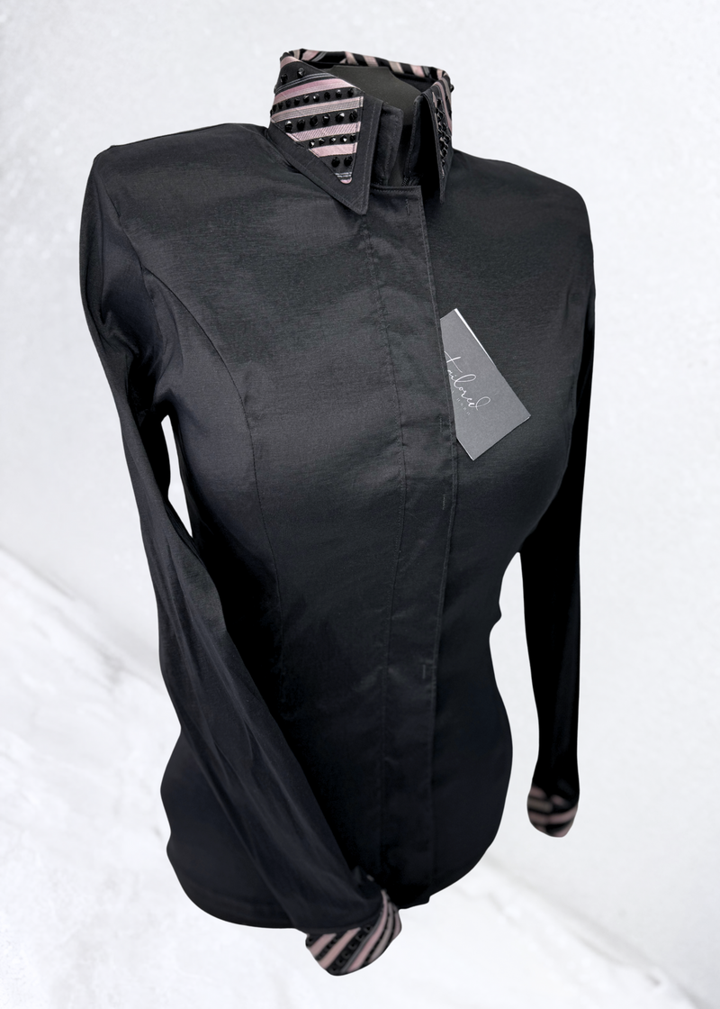 TAILORED by HSBD Black w/ Baby Pink Striped Accent Stretch Taffeta Day Shirt 1004