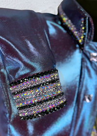 GLITZY Burgundy Blue Melted Metals Stretch Day Shirt