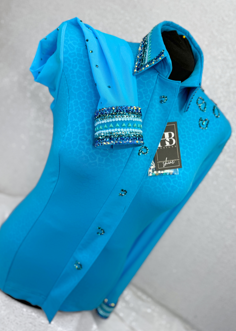 GLITZY BREEZY Turquoise Leopard Stretch Spandex Day Shirt 1249