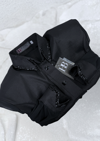 SIMPLY BREEZY Black Mesh Sleeve Stretch Taffeta Day Shirt