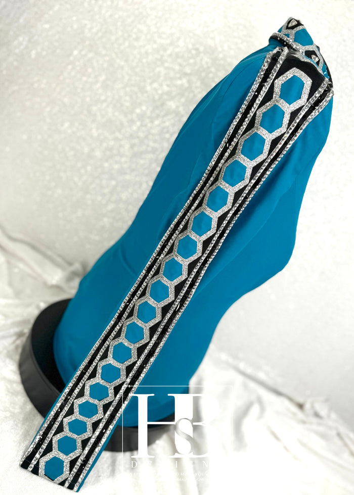 *PRE-LOVED* Plus Size GLAM Peacock Blue Silver and Black Spandex Day Shirt