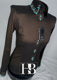 SIMPLY SOUTHWESTERN Dark Chocolate and Turquoise Stretch Taffeta Day Shirt