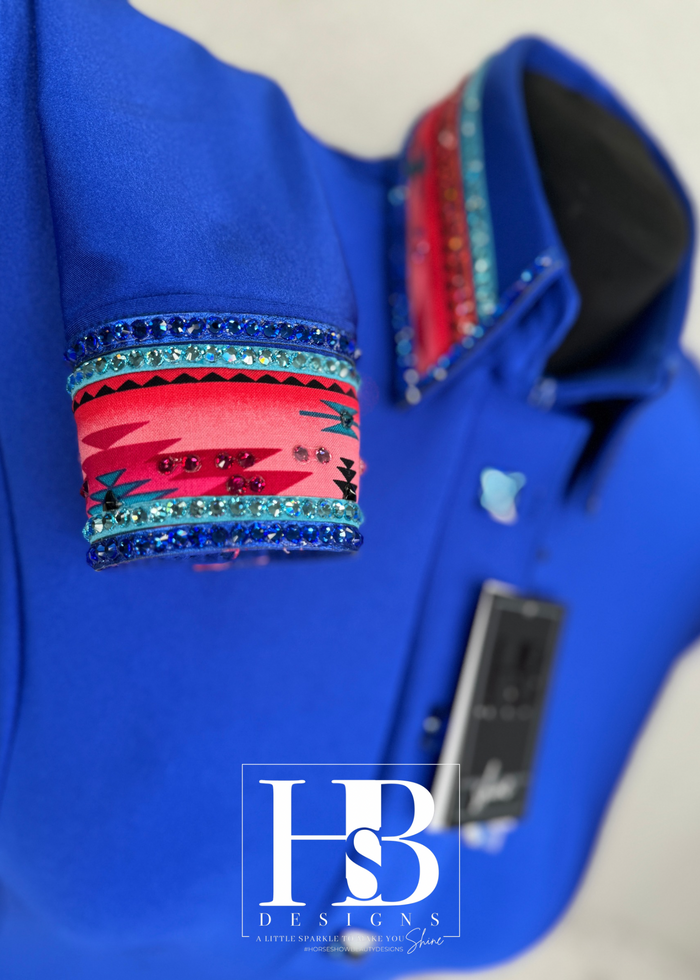 LUXE SOUTHWESTERN Royal Blue, Coral and Aqua Stretch Spandex Day Shirt