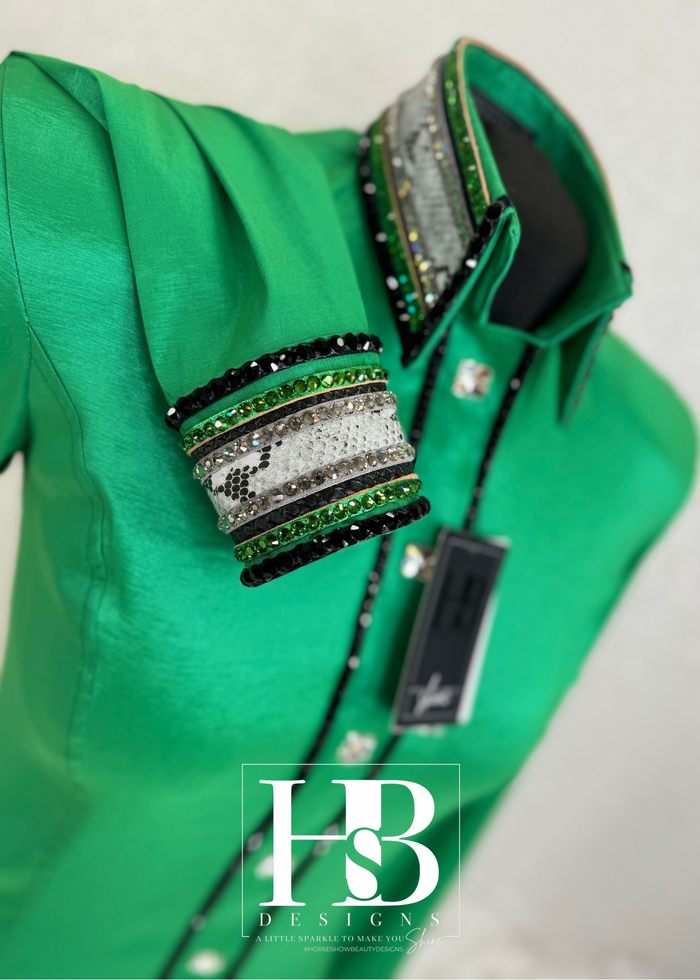 LUXE Kelly Green, Black and Grey Stretch Taffeta Day Shirt