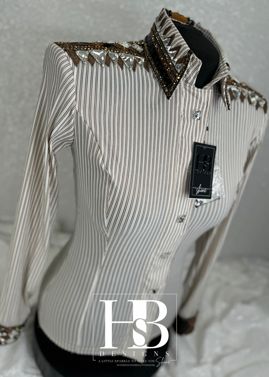 GLAM White, Chocolate Brown and Bronze Stretch Cotton Day Shirt 1277