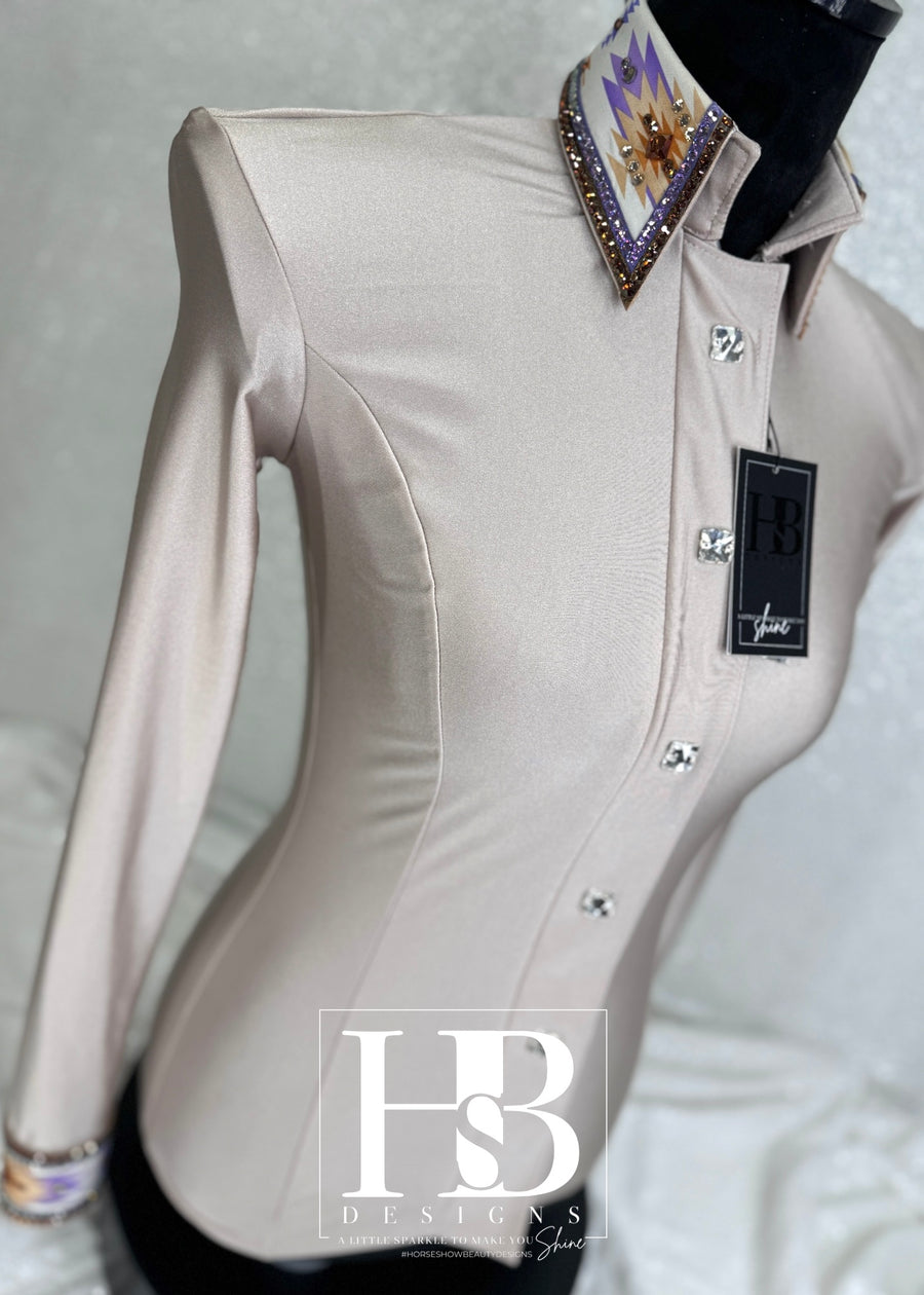 LUXE SOUTHWESTERN Blush Pink, Lavender and Whiskey Stretch Spandex Day Shirt 1167