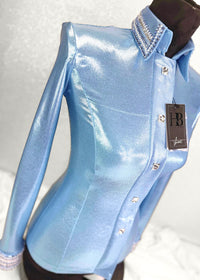 GLITZY Icey Blue Melted Metals Stretch Day Shirt