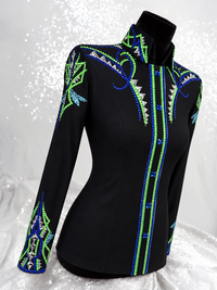 GLAM Black, Electric Green, Royal Blue and Aqua Compression Spandex Stretch Day Shirt 1528
