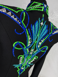 GLAM Black, Electric Green, Royal Blue and Aqua Compression Spandex Stretch Day Shirt 1528