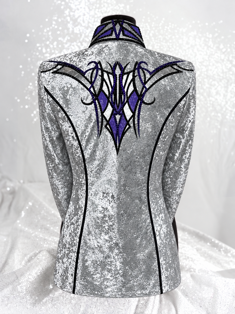 GLAM Silver, Purple & Grey Velour Velvet Stretch Day Shirt 1525