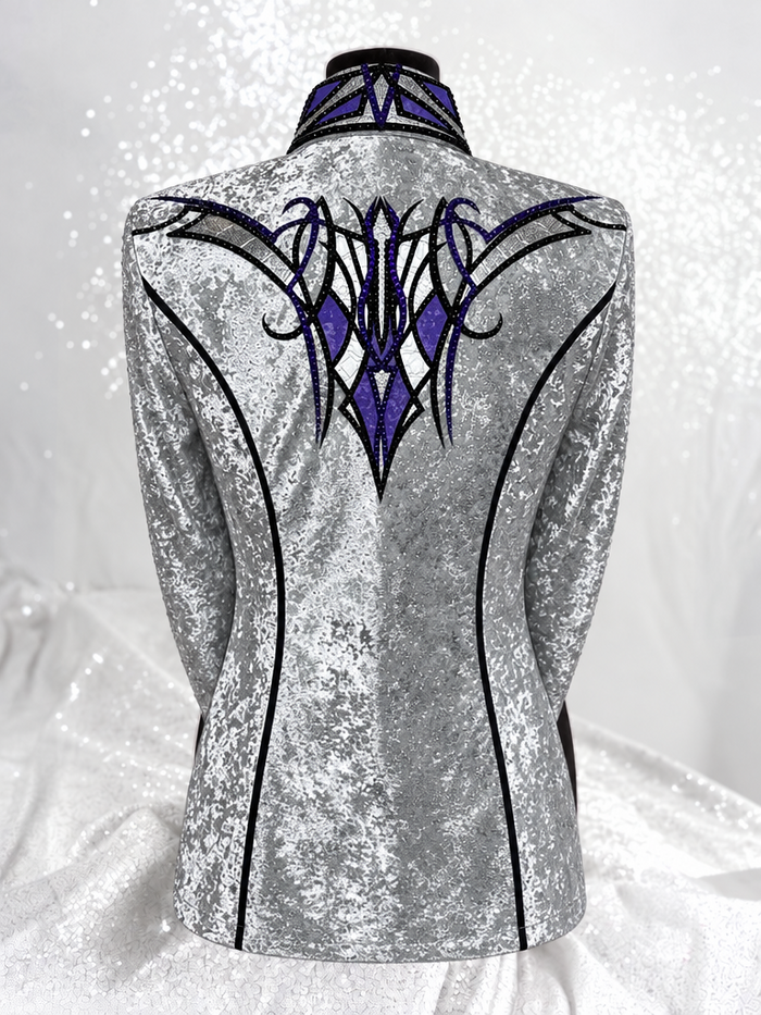 GLAM Silver, Purple & Grey Velour Velvet Stretch Day Shirt 1525